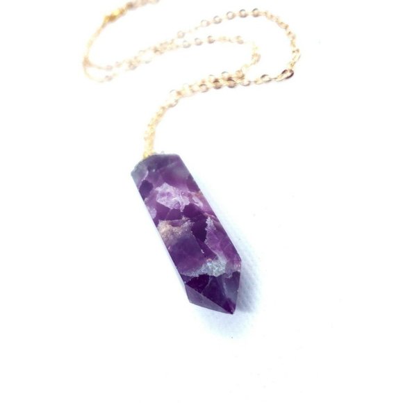 Flourite and pyrite crystal tower Necklace handmade pendulum - Picture 6 of 12